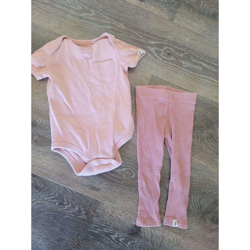 Easy Peasy Baby 12M Organic Cotton Rib Knit Bodysuit‎ and Leggings Set Pink #5